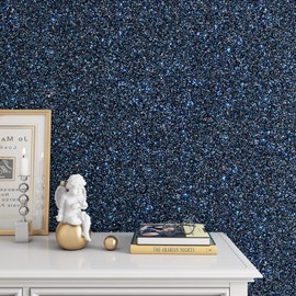 YENHOME Glitter Wallpaper for Bedroom Walls 17.7"X200" Sparkle Peel and Stick Wallpaper Removable Wall Paper Peel and Stick Modern Black Blue Glitter Contact Paper for Cabinets Crafts Dresser