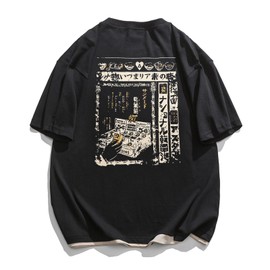 Aelfric Eden Mens 90s Vintage Oversized Shirts Unisex Harajuku T Shirt Print Graphic Tees Casual Summer Streetwear Top Black