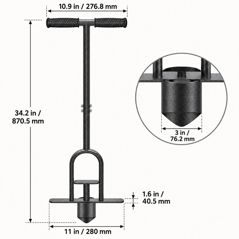 34 Inch Long Handle Grass Plugger Tool with 3 Inch