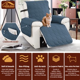 XINEAGE 100% Waterproof Recliner Chair Cover, Non Slip Covers for Recliner Chair with Pocket, Washable Dog Recliner Couch Cover with Elastic Straps (Berlin Blue, 23.6")