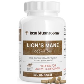 Real Mushrooms Real Mushrooms Lion’s Mane Capsules - Organic Lions Mane Mushroom Extract for Cognitive Function & Immune Support - Brain Mushroom Supplements for Memory and Focus - Vegan, 300 Caps