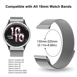 Bracelet for Garmin Vivoactive 4S Mesh, 18 mm Stainless Steel Bracelet Breathable Comfort Magnetic Bracelet for Garmin Venu 3S/Venu 2S/Vivomove 3S/Forerunner 255S/Forerunner 265S