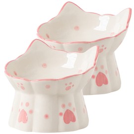 OUNONA 2pcs Cat Bowl Elevated Pet Bowl Ceramic Slanted Cat Bowl Raised Pet Water Dispenser Drink Water Food Dish Feeding Bowl Cat Feeder for Pet Cats Dogs