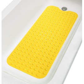 TIKE SMART Extra-Long Non-Slip Bathtub & Shower Mat 39”x16” (Smooth/Non-Textured Tubs Only) Safe, Clean, Machine-Washable, Superior Grip&Drainage, Vinyl, Opaque Yellow