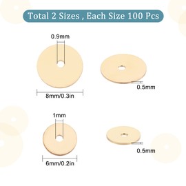SUNNYCLUE 1 Box 200 Pieces 6 mm 8 mm Gold Heishi Beads Flat Gold Disc Beads Real 18K Gold-Plated Brass Round Spacer Beads for Jewellery Making Charms Bracelets Necklaces Earrings Women