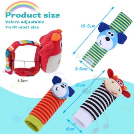 Vicloon Baby Rattle Socks Wrist Strap Rattles Set, 4pcs Baby Wrist Rattles Toys, Foot Finders & Wrist Rattles for Infants, Baby Rattle Toy Animal Wrist Rattle Soft Bell Gift for 0-6 Month (Calf