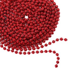 WedDecor 9 Metre Shiny Beaded Garland for Xmas Tree – Pearl String & Bead Chain, Artificial Pearl Tinsel for Xmas Hanging Ornaments, Garland Decor Supplies for Christmas, Valentine’s Day, Red