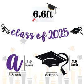 Class of 2025 Banner, Congrats Grad/So Proud of You/Congatulations, 2025 Graduation Party Decorations Supplies for High School/College Graduate, Purple Glitter