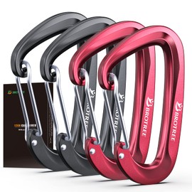 Brotree Carabiner, Load Capacity 26.5 lbs (12 KN (1200 kg), Climbing Button, D-Ring, Lightweight, Aluminum, Hammock, Camping, Sling, Outdoor Use, Set of 2/4 (Wire Gate Series)
