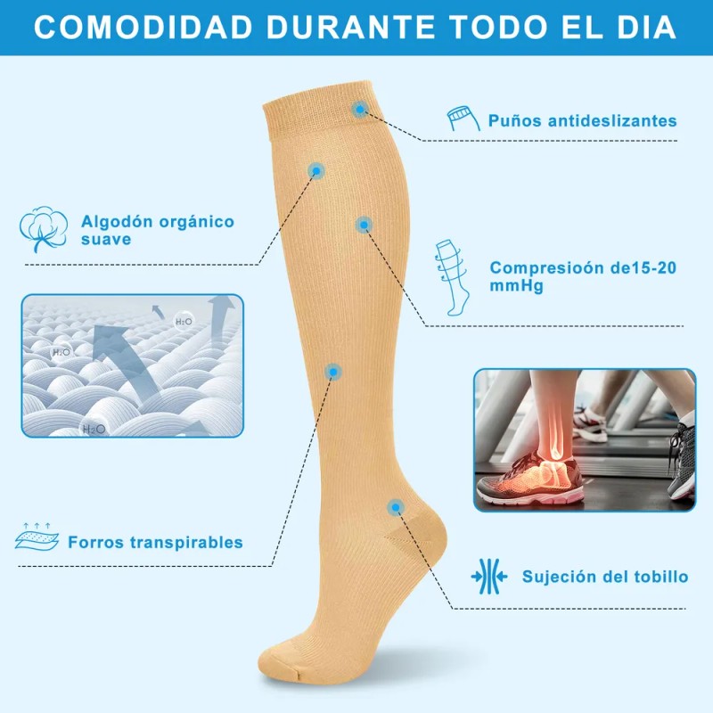 Medias Calcetas Compresión Alivia Varices Y Anti-fatiga 6par Nude G