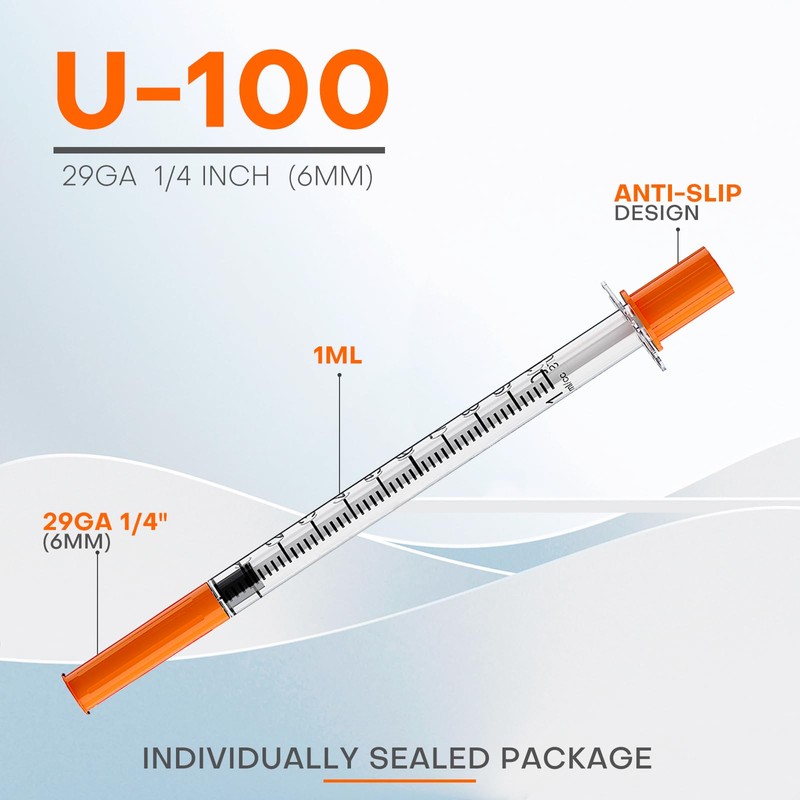 U-100 1mL/cc 29G 1/4" (6mm) Lab Syringes, Individually Wrapped, Pack