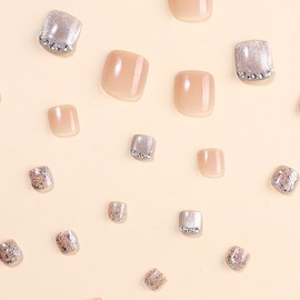 ALUBES 3D Nail Tip, Foot Gel Nail Seal, Foot Nail Sticker, Nail Sticker, Nail Sticker, Nail Self-Nail for Home, For Beginners, Summer Nail (24 Pieces, 12 Sizes)