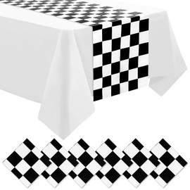DEMIUKO 6PCS Checkered Table Runner Black White Party Table Decor Racing Plaid Table Runner Modern Dining Racetrack Christmas Table Decoration for Home Kitchen Kids Birthday Party Two Fast Decor