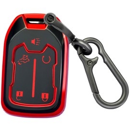 XIYANG TRADE for GMC Key Fob Cover with Keychain，Key Case Shell TPU Full Protection Compatible with GMC Chevy Acadia Sierra Terrain Silverado 1500 2500HD 3500HD Tahoe (Red, 5 Button)