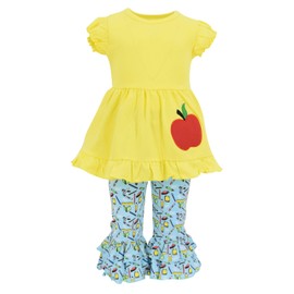 Unique Baby Girls Back to School Apple Embroidered 2 Piece Ruffled Outfit (7)