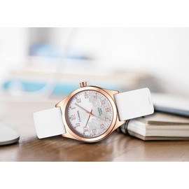 EAJOMIN Women's Waterproof Quartz Analog Watch, Easy Read Dial, Rubber Silicone Band (E1008 Rose Gold White)