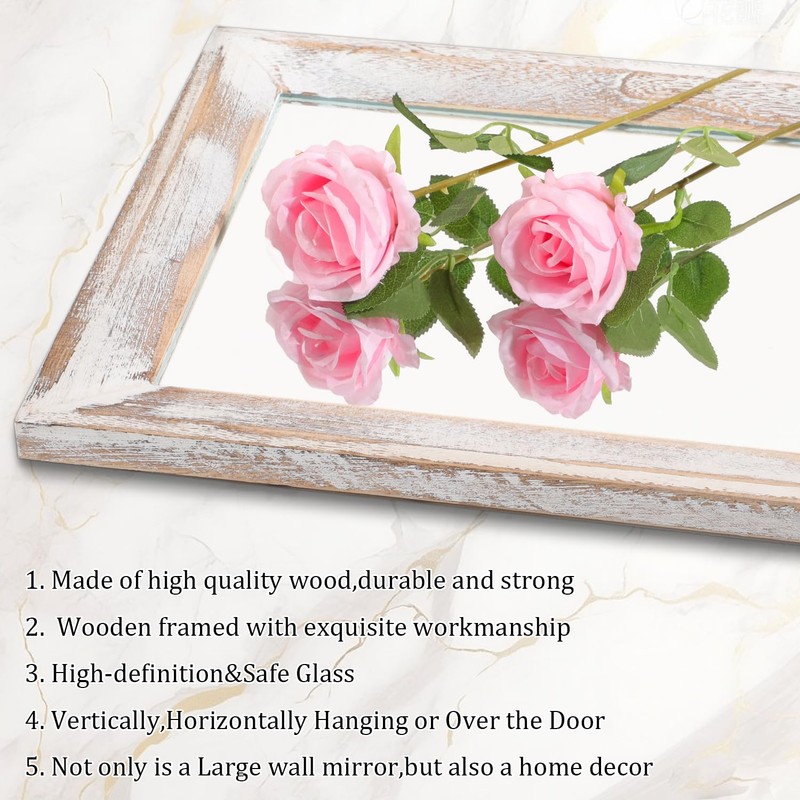 AAZZKANG Wall Mirror Full Length with Wood Frame 43"x14" Rustic
