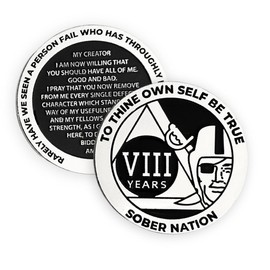 MyRecoveryStore Silver and Black Pirate Alcoholics Anonymous AA Chip w/Coin Capsule AA Yearly Medallion 1-50 Years (Year 9)