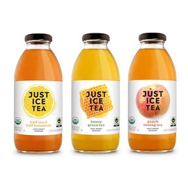 Just Ice Tea Organic Iced Tea, 3 Flavor Variety, 16 Fl Oz Glass Bottles (Pack of 12)