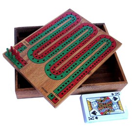 LOGOPLAY Cribbage - Card Game with Counting Board Made of Elegant Samena Wood