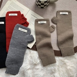 Women's Autumn/Winter Thick Long Solid Color Half-Finger Knitted Gloves - Warm, Writing & Touchscreen Compatible Wrist Protectors Dark Gray 10ea