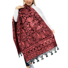 XADANI LULA, Rebozo Venado Prehispánico. Rebozo Mexicano Artesanal para mujer. Mide 210 cm largo x 70 cm ancho. (Mexican Handmade Shawl). Souvenir & Regalo Mexicano. Hecho en México. (Rojo)
