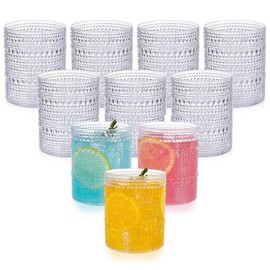 YOUBET 24PCS Plastic Hobnail Drinking Glasses - 14 Oz Clear Vintage Glasses Drinkware - Disposable Beaded Cups for Juice, Wine, Party