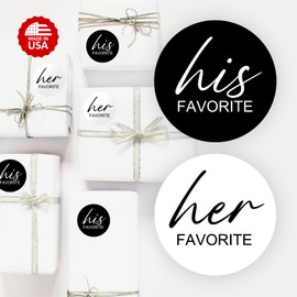 124 His Her Favorite Stickers (62+62), Black and White 1 Inch Big Round Glossy Labels, Wedding, Bridal Shower Favor Labels, Great for Gift Bags, Envelope Seal, Boxes, Tags, Bride and Groom Supplies.