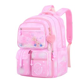 NIWEIYA Backpack for Girls Cute Bow Kids Backpack for Elementary School Students Bookbag Middle School Bags for Girls Travel Back Pack, Dreamy Pink