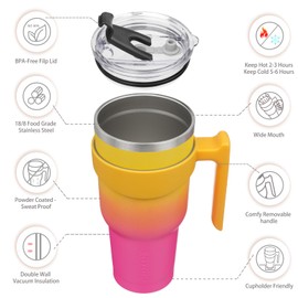 BJPKPK 40 oz Tumbler With Handle Stainless Steel Insulated Tumbler With Lid And Straw Travel Coffee Cups For Women And Men,Pink & Yellow Rose