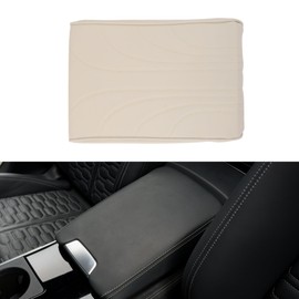A ABSOPRO Universal Center Console Cover Car Armrest Cover Middle Console Cover Lid for Most Vehicle SUV Car Sedan 12.2"x7.87"x1.97" Beige Nappa Leather, Memory Foam Wings Pattern