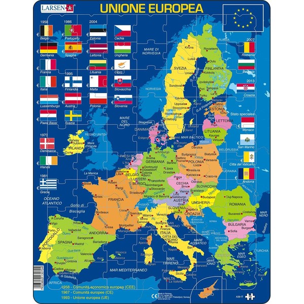 Larsen A39 L'Unione Europea (EU) Italian Edition, Framed Puzzle with 70 Pieces