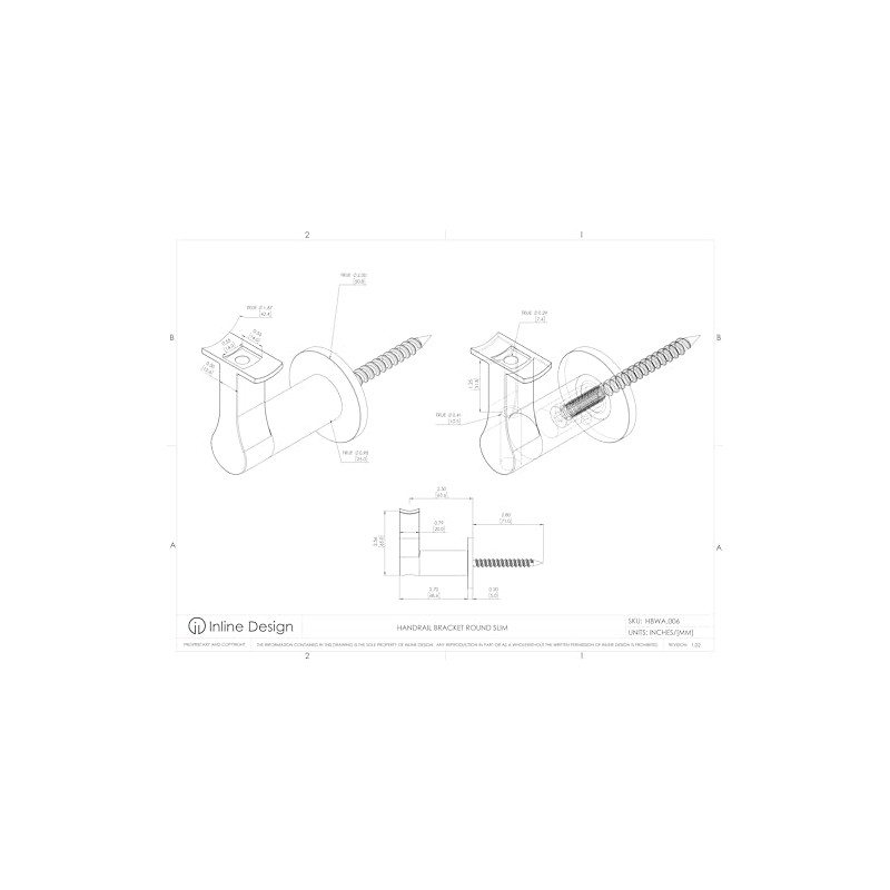 Inline Design Round Slim Stainless Steel 316 Handrail Bracket (Matte