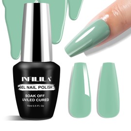 NXJ INFILILA Green Gel Nail Polish, 15ml 0.51oz Sage Green Gel Polish, Hema Free Light Green Gel Nail Polish, Winter Gel Polish Soak Off UV Gel Nail Manicure DIY Gift for Women Girls