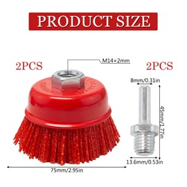 Pilikoll Pack of 2 Diameter 75 mm Cup Brush Wire Brush Angle Grinder Nylon with Internal Thread M14 x 2 Nylon Brush Angle Grinder Brush Nylon Brush Drill for Removing Rusts Metal Polishing Cleaning