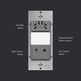 TOPGREENER Humidity Sensor Switch, Dual Tech Humidity PIR Motion Sensor Switch for Separate Fan and Light Control, 500W, 3A, Neutral Required, TDHOS5, Gray