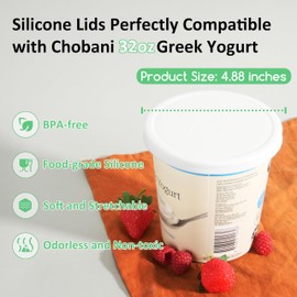 1 Pack Silicone Lids Compatible with Chobani 32oz Greek Yogurt, Silicone Yogurt Lids Covers, Food Safe Airtight Reusable Food Covers, Freezer Dishwasher Microwave Safe (Yogurt NOT Included)