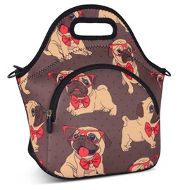 Violet Mist Neoprene Lunch Bag Reusable Insulated Cartoon Pug Snack Bags Dog Anime Animal Work Picnic Travel Tote Food Handbag
