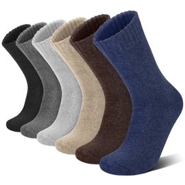 6 Pairs Merino Wool Socks for Men Thick Warm Thermal Winter Striped Dress Hiking Crew Men Socks Size 9-14
