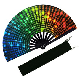 EOSAU UV Glow Large Rave Fan Folding Hand Fans for Line Dancing Portable Handheld Clack Fan for Festival EDM Party Music Outfit Accessories (Dj Lighting)