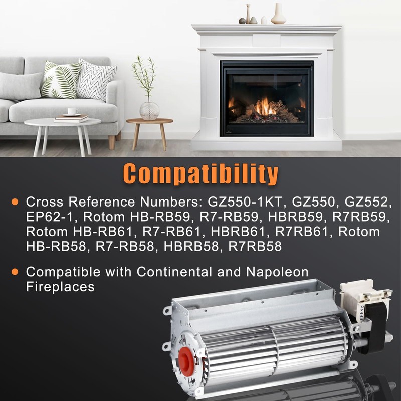 Criditpid GZ550 GZ552 EP62-1 Replacement Fireplace Blower Fan for Continental,