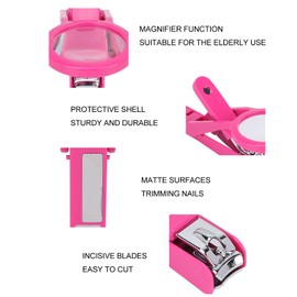 Nail Clipper Set, Stainless Steel Fingernail & Toenail Clippers with Magnifying Glass, Portable Adjustable Nail Cutter for Adults Kids Men Women Elderly(rose Red)