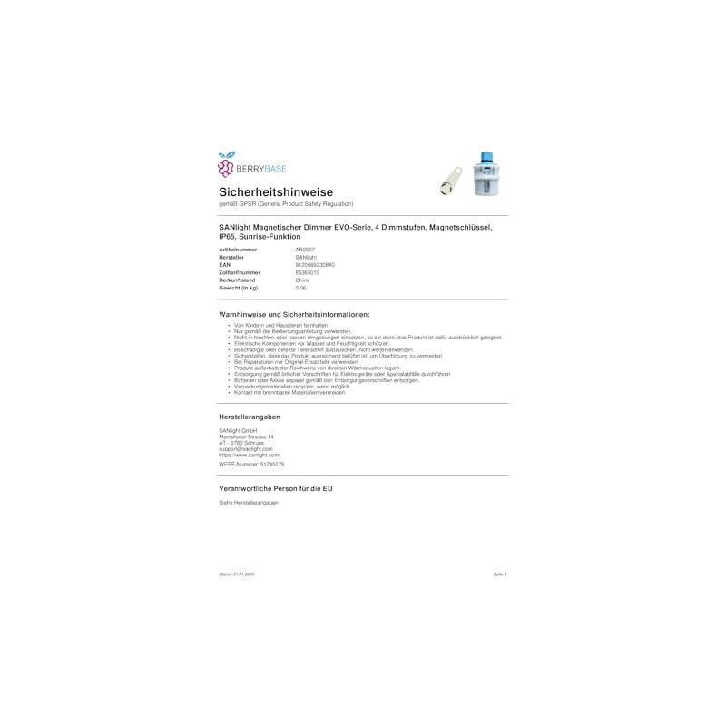 EVO Series Magnetic Dimmer + Key Sanlight