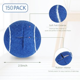 Queekay 150 Pieces Black Precut Tennis Balls Bulk for Chairs Classroom Tennis Walk Ball Legs Floor Protector Chairs Foot Covers for Non Slip Rubber Glide Coverings