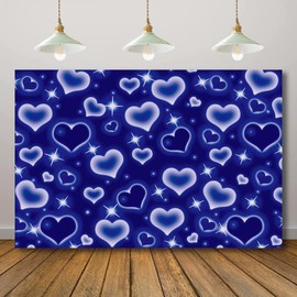 Rarcoirs Blue Hearts Photography Backdrop Early 2000s Photo Background 90s Birthday Party Decors Vintage Valentine's Day Old School Romantic Selfie Portrait Banner 71X47inch