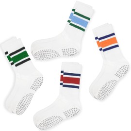 Pilates Socks with Grips for Women - Non Slip Yoga Socks with Grippy on Bottoms, Non Skid & Sticky for Barre, Hospital, Breathable Grippy Socks for Workouts (4-Pack)
