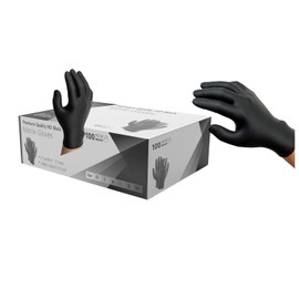 Heavy Duty Strong Disposable Black Nitrile Examination Gloves, Premium Quality| Medical| Mechanical| Industrial| Hair & Beauty| Food| Janitorial| Powder Free| Latex Free (100, Extra Large)