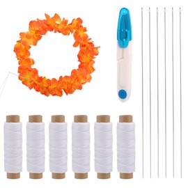 Lyreh 13pcs Lei Needle Kit for Flower Wreath Making, Durable Garland Making Kit 6pcs Long Needles to Make Hawaiian Leis 6 Twine Rolls 1 Sewing Scissors for DIY Graduation Garland