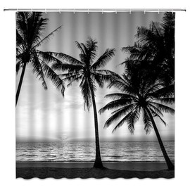 CCXTCZ Black and White Palm Tree Shower Curtain Hawaii Beach Landscape Tropical Jungle Rain Forest Plant Tropical Plam Leaves Minimalism Exotic Fabric Bathroom Decor Curtains with Hooks,Gray Black