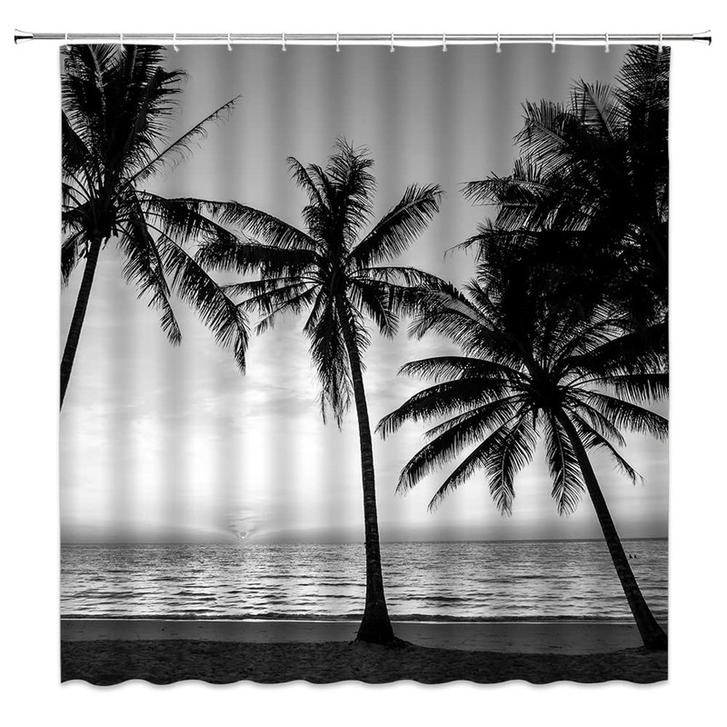 CCXTCZ Black and White Palm Tree Shower Curtain Hawaii Beach